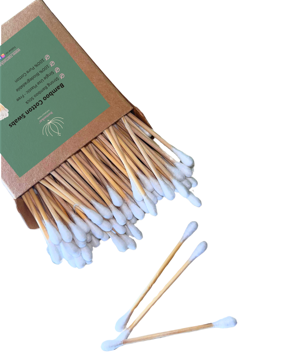 100% Natural Bamboo Premium Cotton Swabs | 100 Sticks | Soft and Gentle