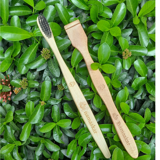 Bamboo Toothbrush and Neem Wood Tongue Cleaner Combo